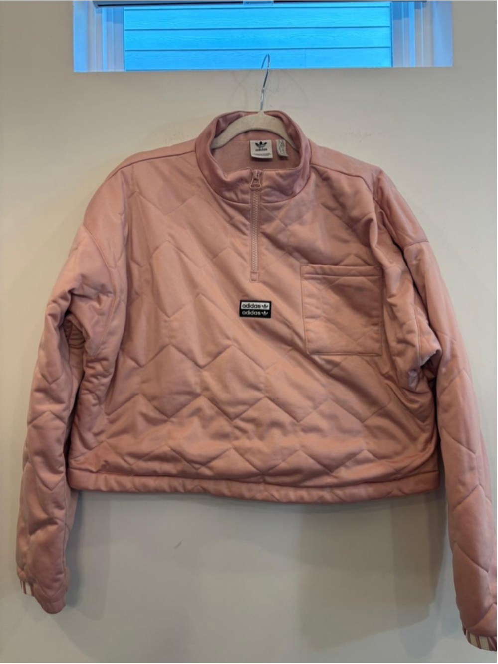 Adidas Originals Women XL Quilted Cropped Half Zip Pullover Rose Pink - #n76
